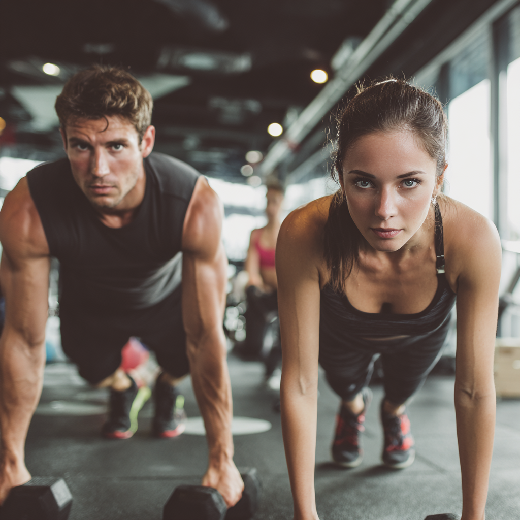 Smiling Polish adults of various ages engaged in fitness activities, showing determination and health